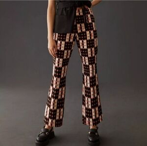 Anthropologie Black and Cream Checkered Flare Pants